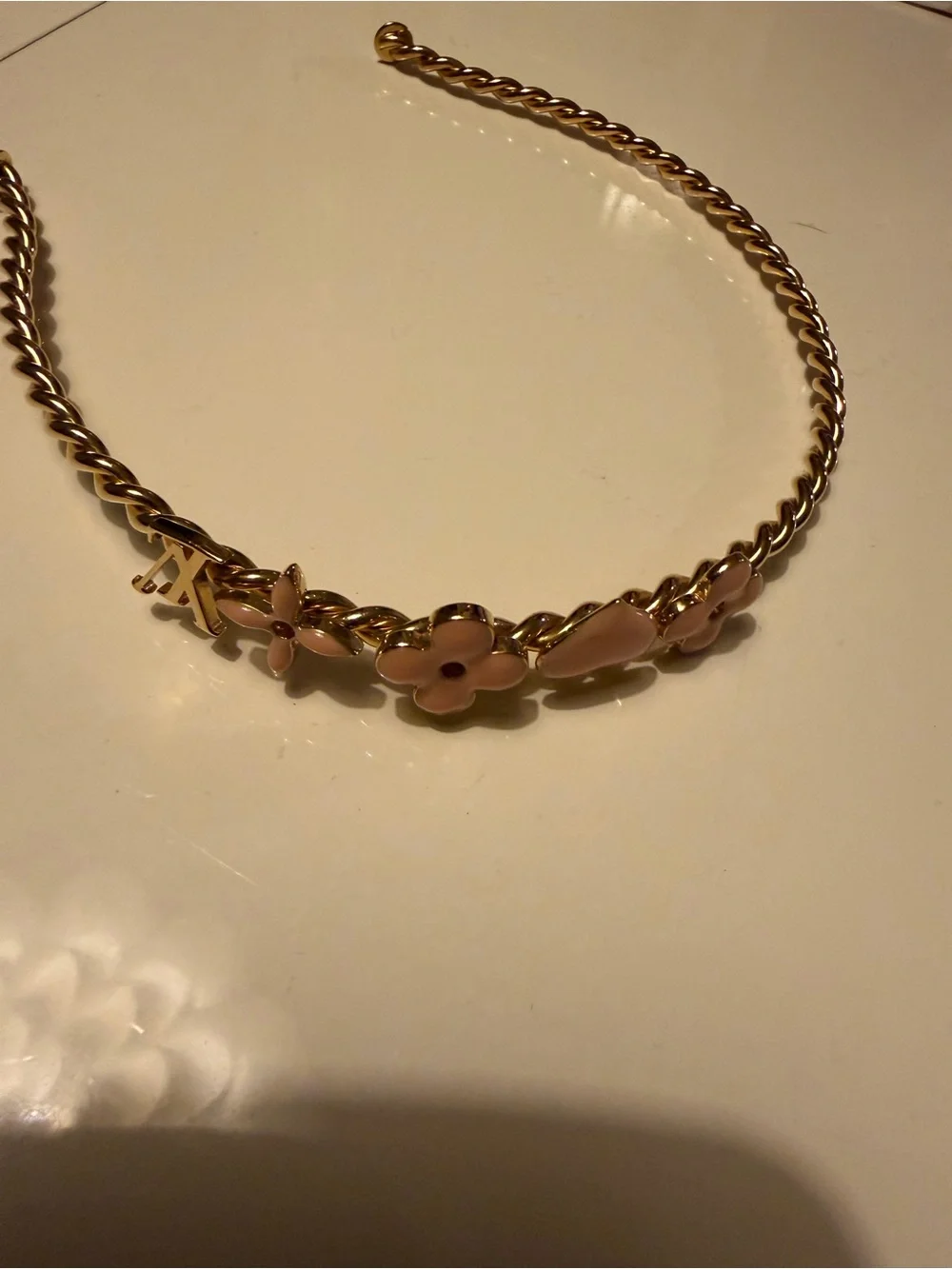 Louis Vuitton Gold Hair accessory with Pink Flower Accents